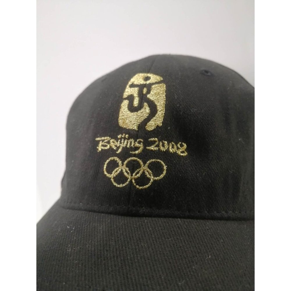Beijing 2008 olympic baseball hat Golf cap black gold embroidered adjustable - Picture 3 of 9